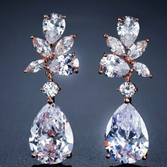 Dreamy Dewdrop Leaflet Earrings Wedding Prom Fashion Jewelry, ROSE GOLD